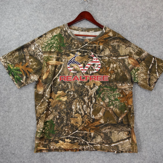Camouflage Hunting T Shirt Mens XL Green REALTREE Camo Patriotic Logo Gorpcore