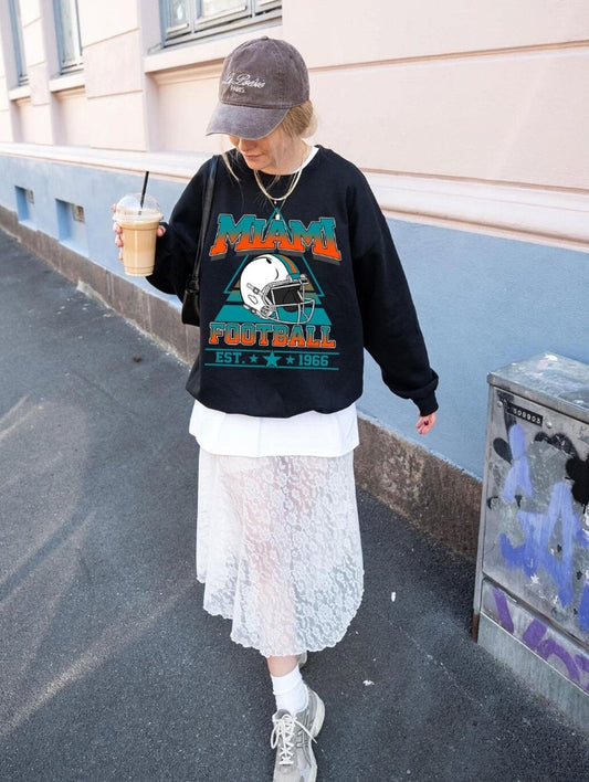 Miami Football Vintage Sweatshirt T-Shirt, Retro Miami Football Sweatshirt, Miami Dolphin Football T-Shirt, Dolphins Football Fan Gift