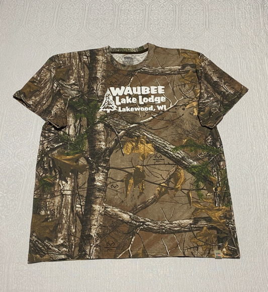 Russell Outdoors Camo T Shirt Men's Waubee Lake Lodge Lakewood Wisconsin