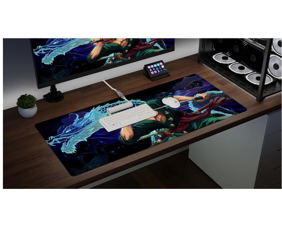 Gaming Mouse Pad XXL & XXXL Full Desk ART style & Mousepad Non-Slip Rubber Base Big Keyboard Mat with Stitched Edges for Gaming (Zoro)