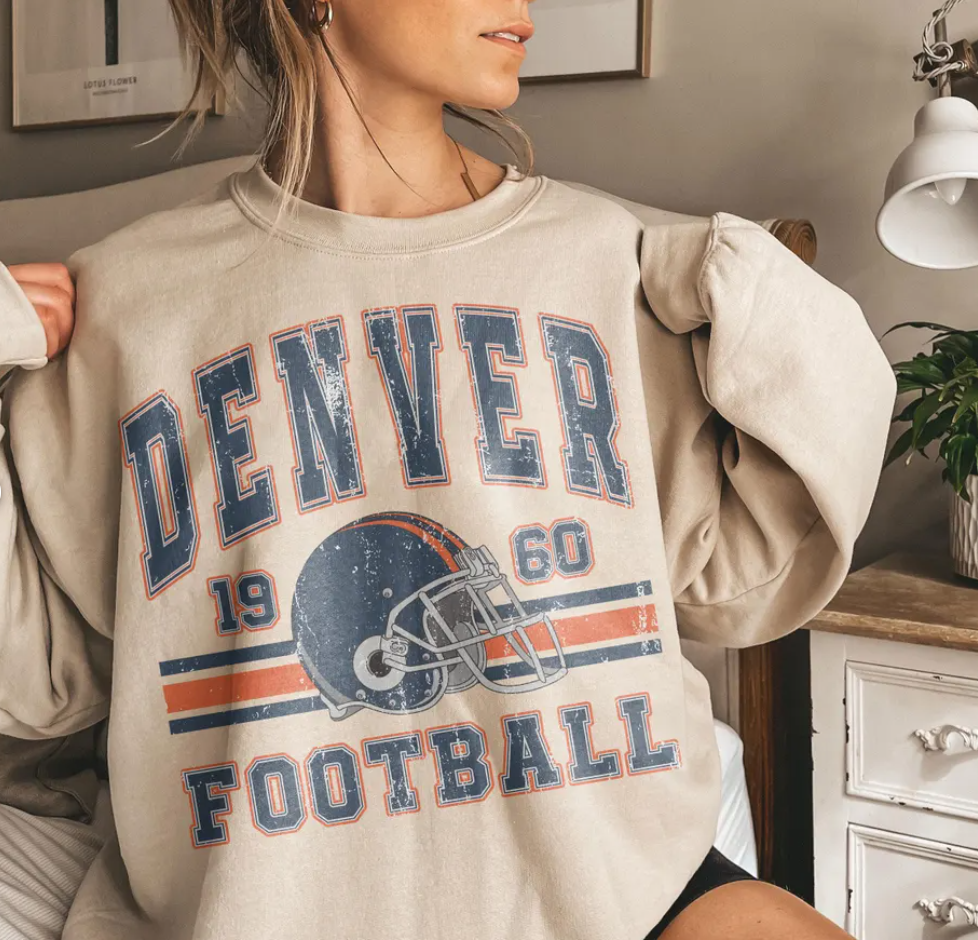 Vintage 90s Style Denver Football Sweatshirt, Game Day Shirt, Denver Team Football Shirt, Sunday Denver, Denver Football
