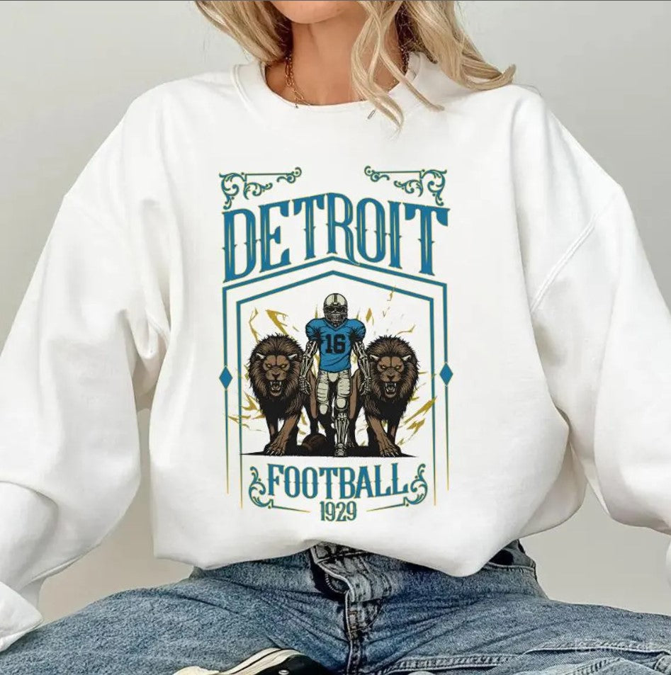 Detroit Football Skull Vintage Sweatshirt,Gifts for Detroit Fans,Football Game Day Sweatshirt,Detroit Football Crewneck Shirt,Football shirt