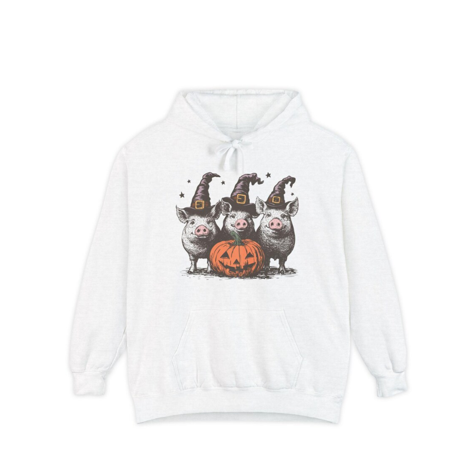 Halloween Pig Hoodie, Cozy Unisex Hoodie for Fall, Cute Farm Animal Sweatshirt, Perfect for Halloween Parties, Gift for Pig Lovers