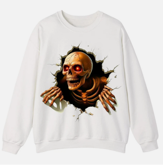 Halloween Illusion Skeleton Graphic Tee – Spooky Unisex Sweatshirt