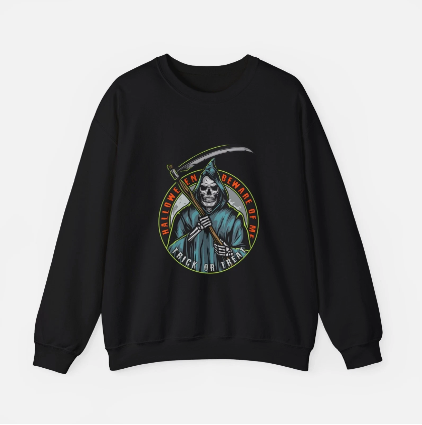 Spooky Grim Reaper Halloween Retro Graphic Fall Unisex Sweatshirt