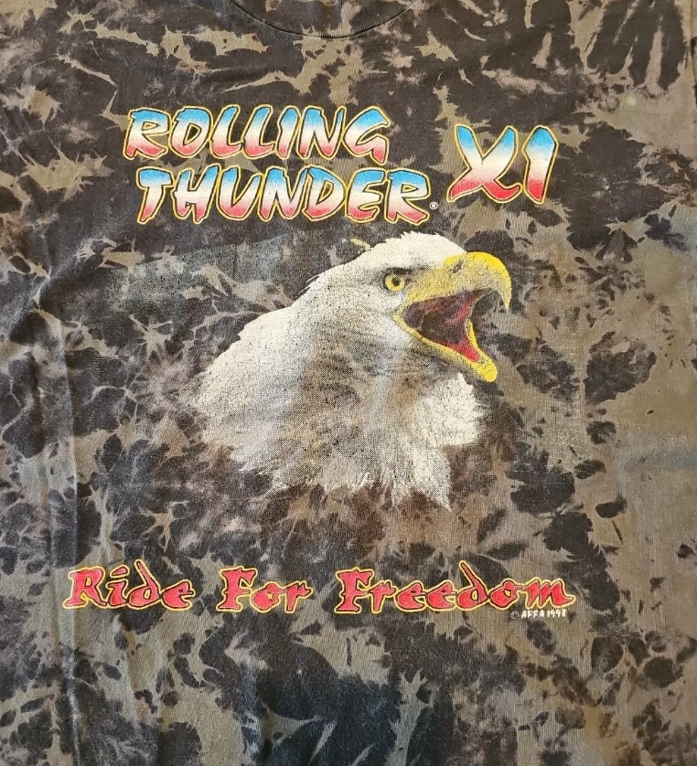 Vtg Rolling Thunder Mens Eagle Pow Mia Tye Dye Ride Freedom T Shirt USA