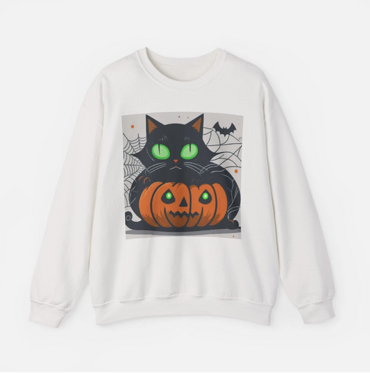 Halloween Cat with Pumpkin Retro Spooky Graphic Unisex Sweatshirt