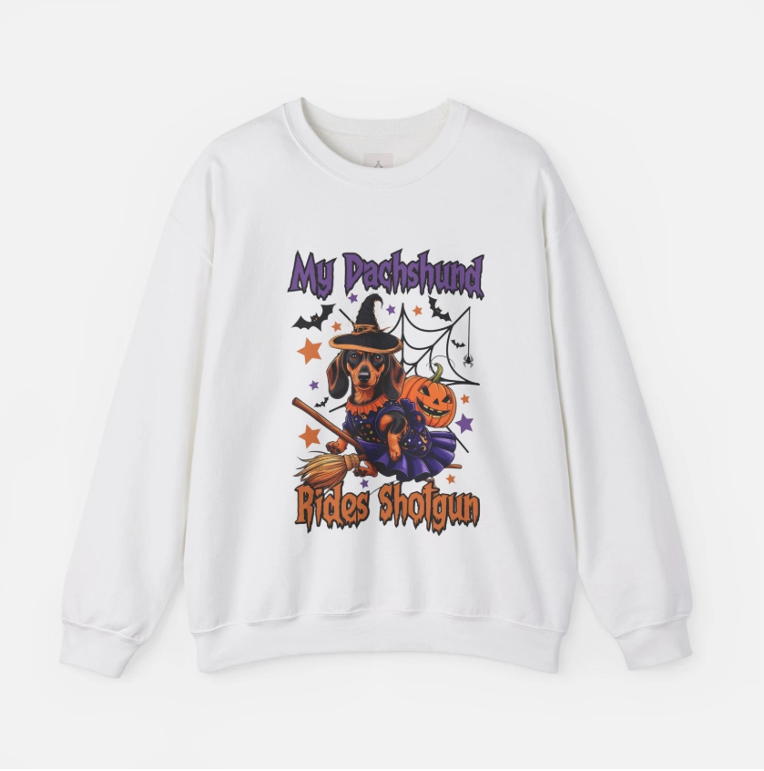 My Dachshund Rides Shotgun Halloween Unisex Heavy Blend™ Crewneck Sweatshirt