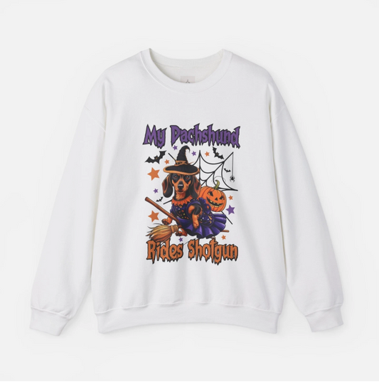 My Dachshund Rides Shotgun Halloween Unisex Heavy Blend™ Crewneck Sweatshirt