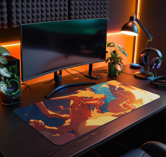 Gaming Desk Mats, Gamer Mouse Pad, Computer Gaming Accessories, Desk Decor, Gaming Setup Gift, Japanese, Fire Pokemon,,Choose Size