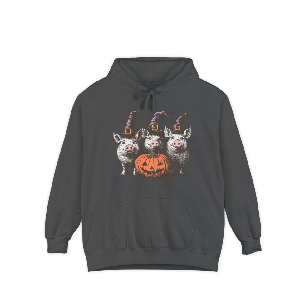 Halloween Pig Hoodie, Cozy Unisex Hoodie for Fall, Cute Farm Animal Sweatshirt, Perfect for Halloween Parties, Gift for Pig Lovers
