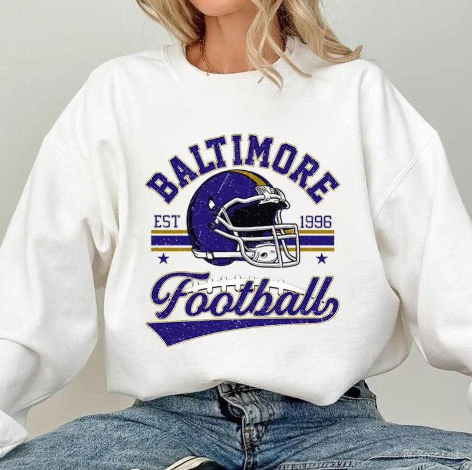 Vintage 90s Retro Style Baltimore Football sweatshirt, 1996 Helmet Tee, Retro Game Day T-Shirt, Trendy Baltimore Fan Gifts