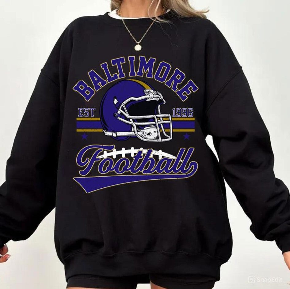 Vintage 90s Retro Style Baltimore Football sweatshirt, 1996 Helmet Tee, Retro Game Day T-Shirt, Trendy Baltimore Fan Gifts