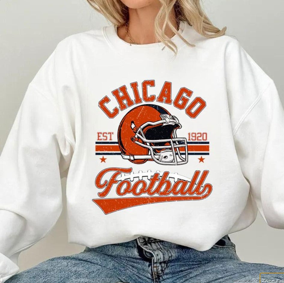 Vintage 90s Style Chicago Football Sweatshirt, Game Day Shirt, Chicago Team Football Shirt, Sunday Chicago, Sport Shirt, Chicago Football