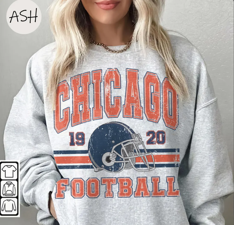 Vintage 90s Style Chicago Football Sweatshirt, Game Day Shirt, Chicago Team Football Shirt, Sunday Chicago, Sport Shirt, Chicago Football