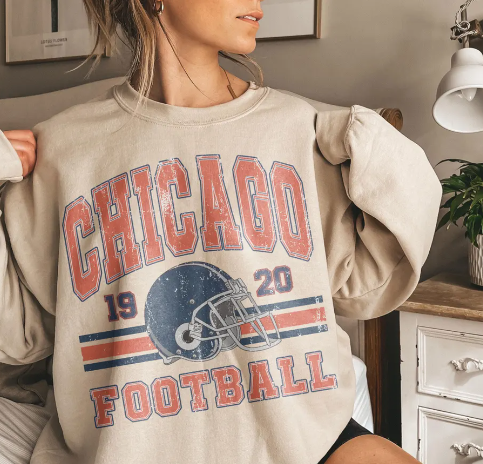 Vintage 90s Style Chicago Football Sweatshirt, Game Day Shirt, Chicago Team Football Shirt, Sunday Chicago, Sport Shirt, Chicago Football