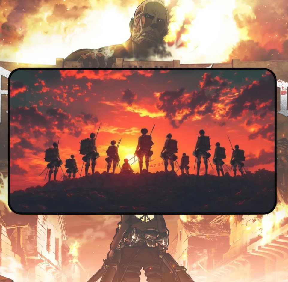 Anime Attack On Titan Eren Yeager x Mikasa x Levi Desk Mat, Mouse Pad, AOT, Choose Size