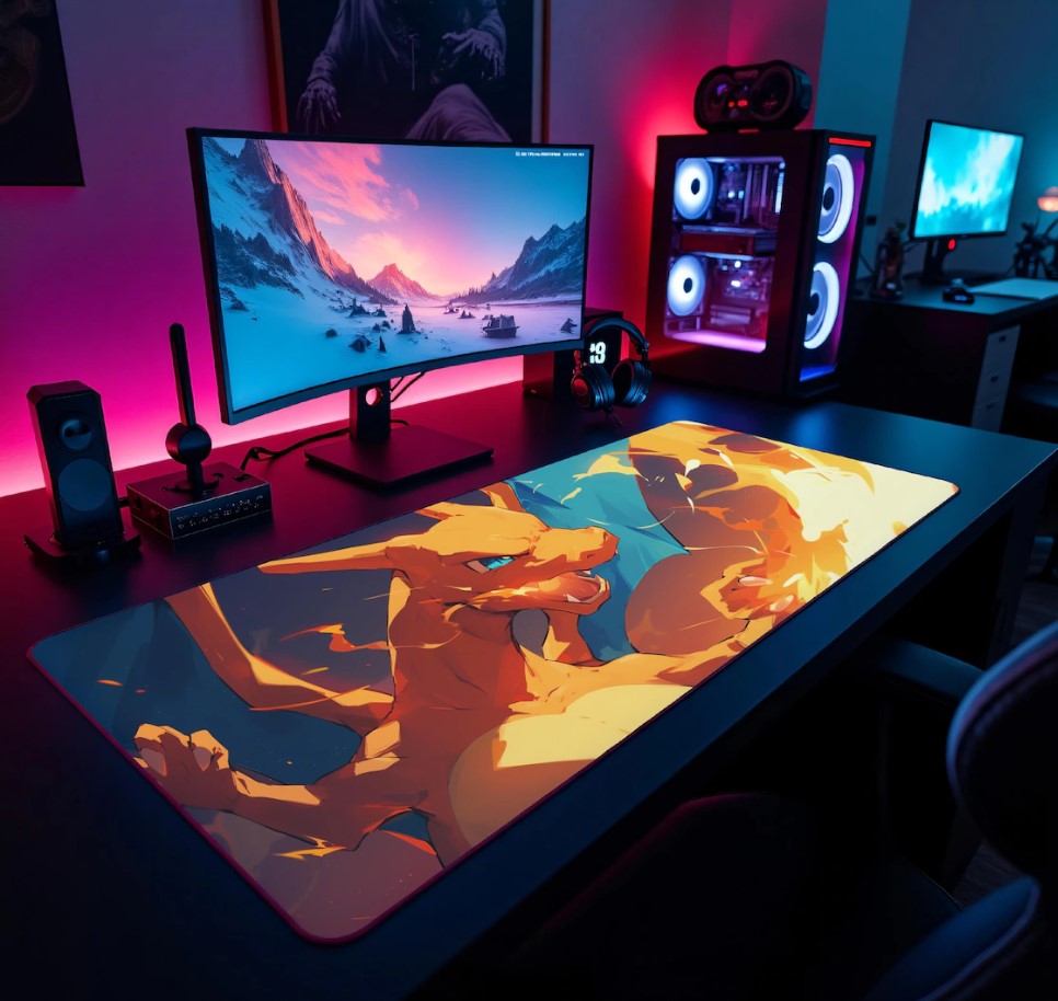 Gaming Desk Mats, Gamer Mouse Pad, Computer Gaming Accessories, Desk Decor, Gaming Setup Gift, Japanese, Fire Pokemon,,Choose Size