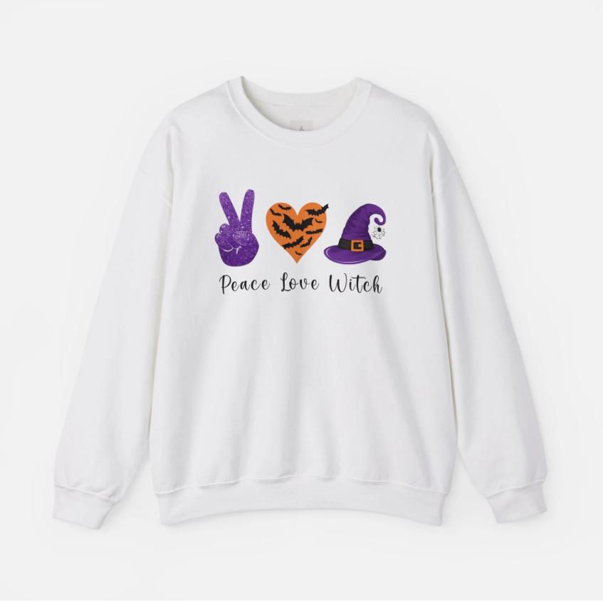 Peace Love Witch Halloween Unisex Heavy Blend™ Crewneck Sweatshirt