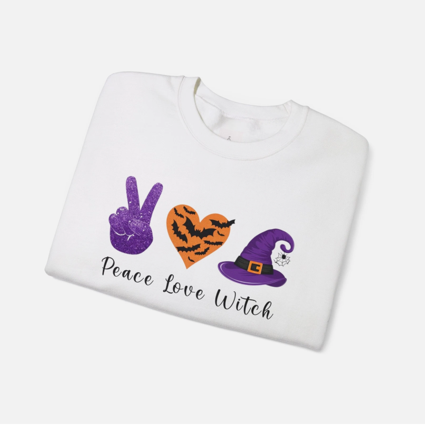 Peace Love Witch Halloween Unisex Heavy Blend™ Crewneck Sweatshirt
