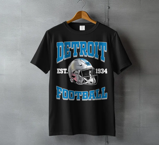 Detroit Football t-shirt, Lions Helmet, Detroit Sports, Football Fan Gift, City Pride Apparel, Gift for Detroit Lover, Team Spirit