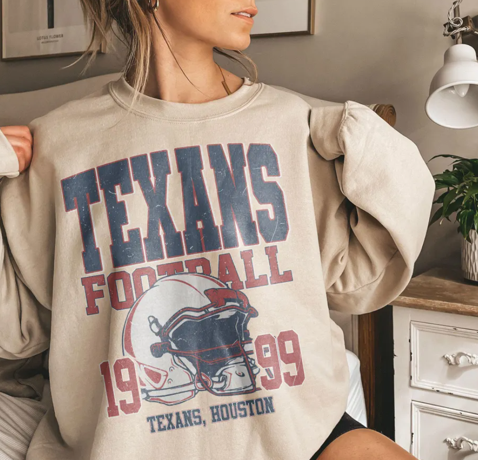Vintage 90s Retro Style Houston Texans Football, 90s Bootleg, T Shirt Retro Style Sweatshirt Crewneck, Vintage style Houston Texans fan