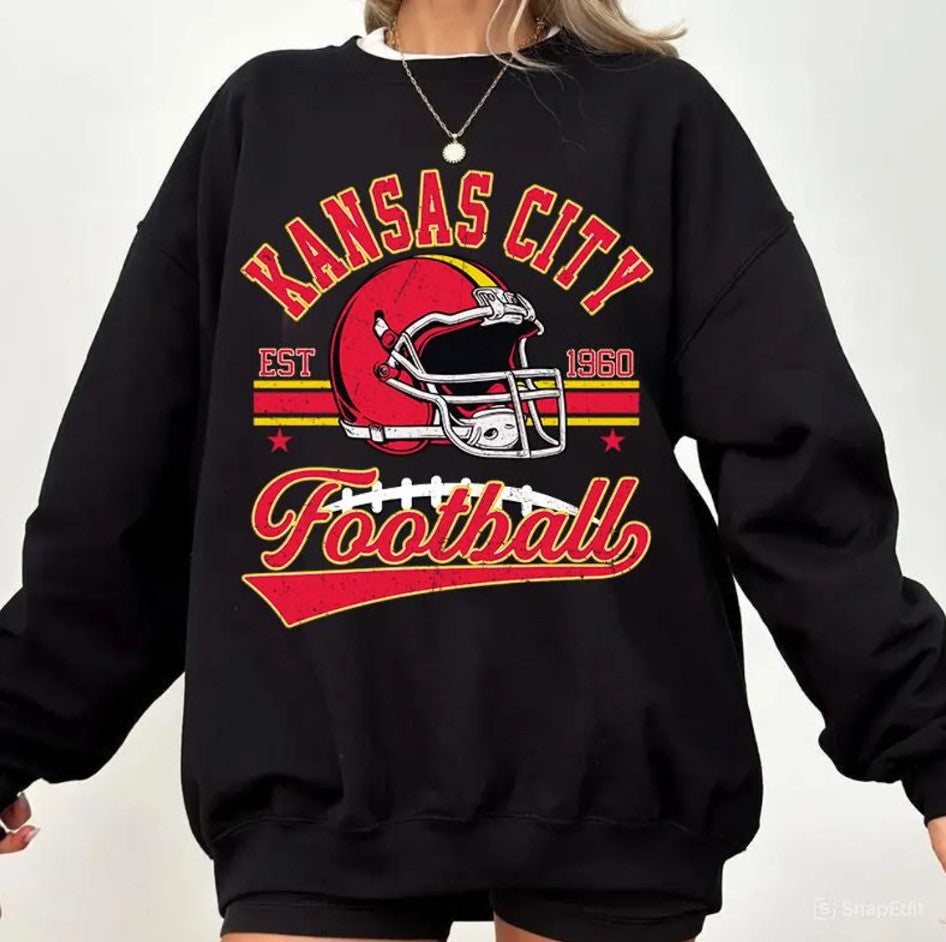 Vintage 90s Style Kansas City Football, Kansas City Football Sweatshirt, Game Day Shirt, Kansas City Fan, Kansas City Sweatshirt, Football