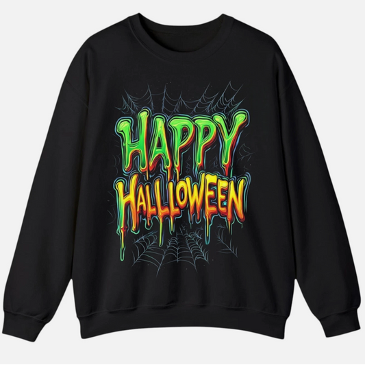 Happy Halloween Spider Web Creepy Lettering T-shirt Hoodie Sweatshirt