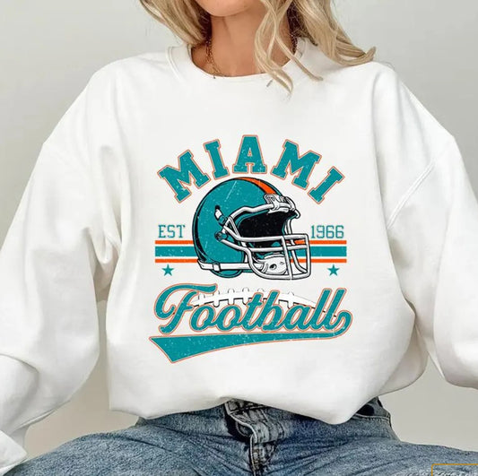 Vintage 90s Style Miami Football SweatShirt, Miami Football Women Shirt, Game Day Shirt, Miami Football Shirt, Miami Football Gift Shirt