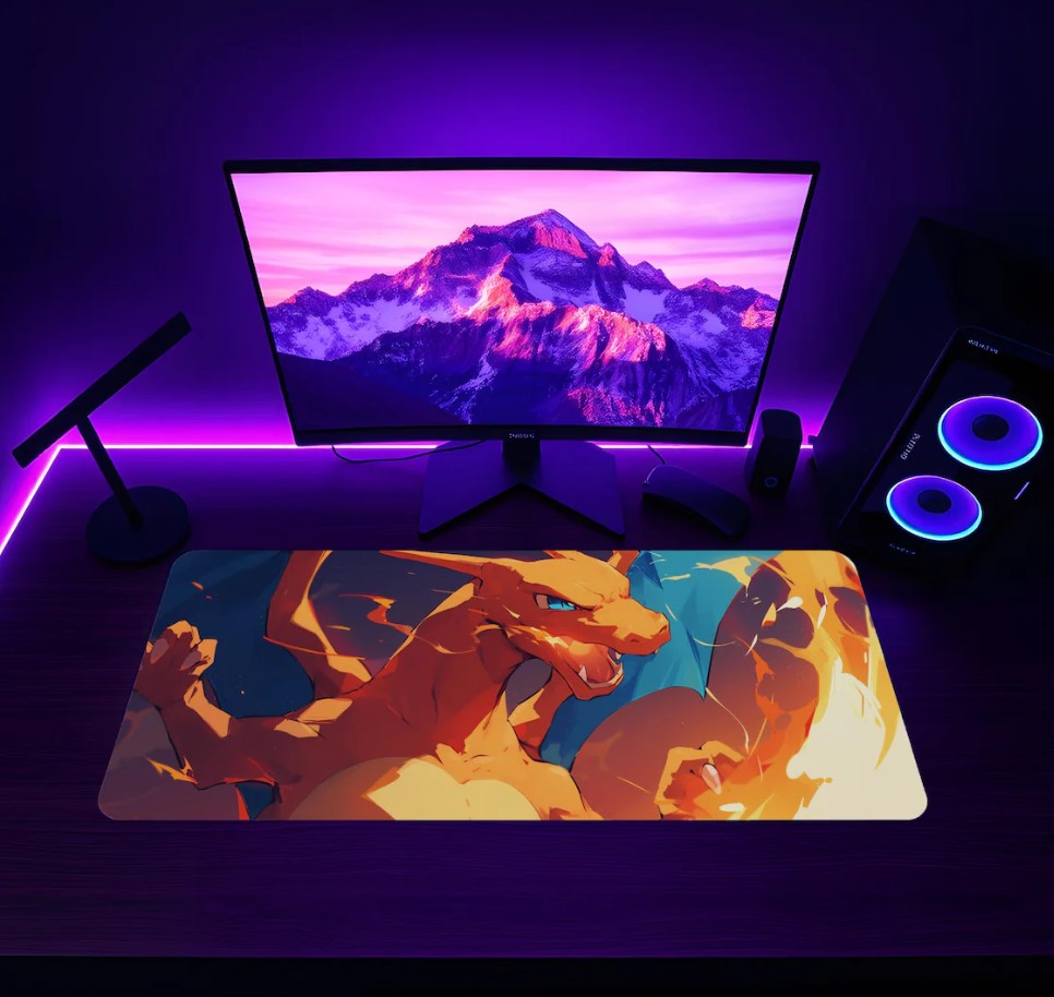 Gaming Desk Mats, Gamer Mouse Pad, Computer Gaming Accessories, Desk Decor, Gaming Setup Gift, Japanese, Fire Pokemon,,Choose Size