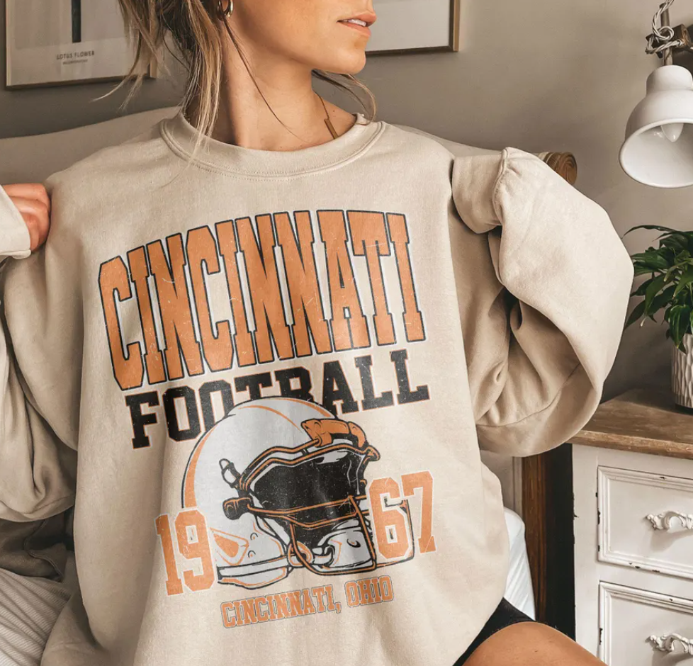 Vintage 90s Style Cincinnati Football Sweatshirt, Vintage Fan Top, Sports Team Crewneck Jumper, Gift for Football Lover, Cincinnati Apparel