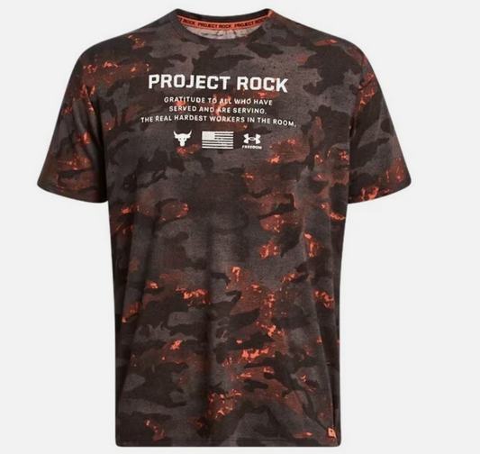 Men's Under Armour Project Rock Veterans Day Orange Camo T-Shirt