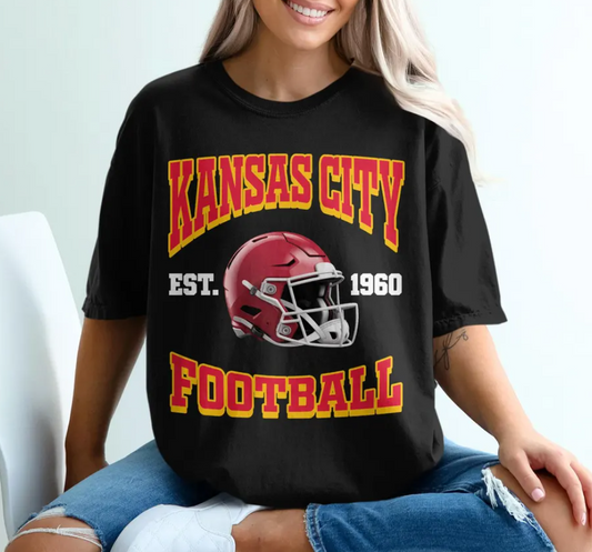 Kansas City Football T-Shirt, Chiefs Helmet Tee, Fan Apparel, Gift for Football Lover, Game Day Shirt, Sports Team T-Shirt, Trendy Design