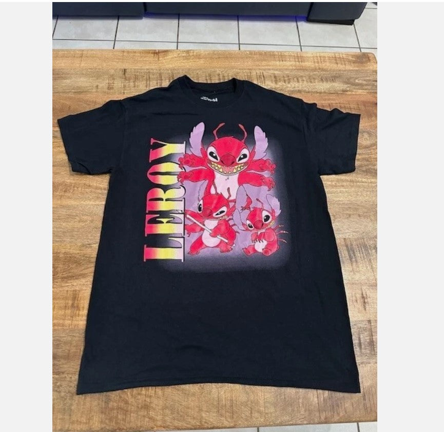 Disney Stitch Leroy Red Black Adult Medium M Cotton T Shirt Hard to Find Rare