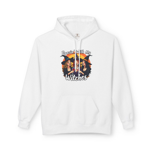 Boozin' With My Witches Hoodie Funny Halloween Sweatshirt for Spooky Season Sippin & Witchy Wine Nights